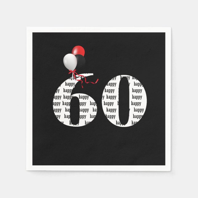 60th Birthday party balloons Napkins (Front)
