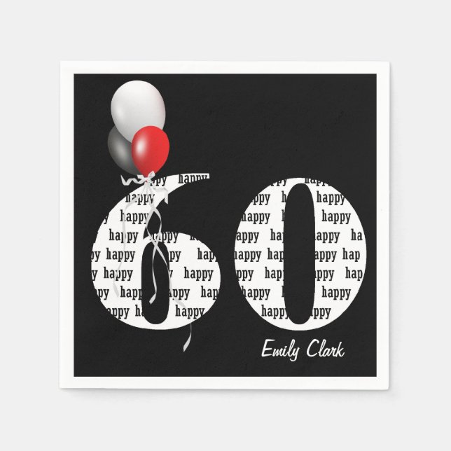 60th birthday party balloons paper napkins (Front)
