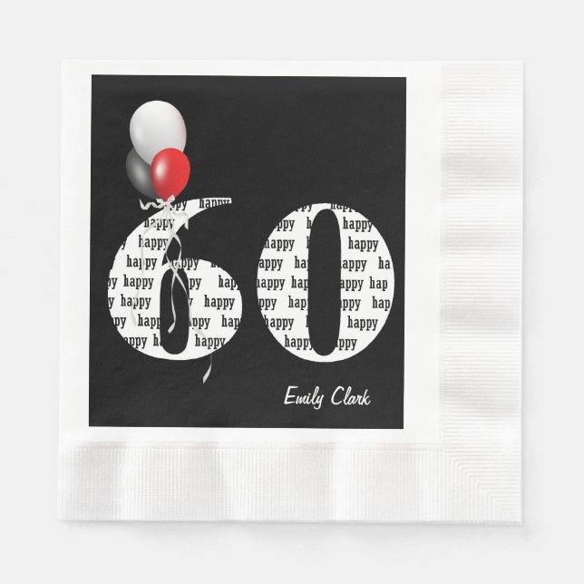 60th birthday party balloons paper napkins (Front)