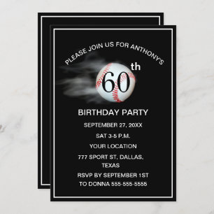 60th Birthday Party Baseball Black Dad Sport Invitation