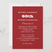 60th Birthday Party, Baseball, Blue and Red Invitation (Back)