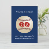 60th Birthday Party, Baseball, Blue and Red Invitation (Standing Front)