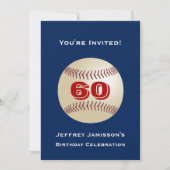 60th Birthday Party, Baseball, Blue and Red Invitation (Front)