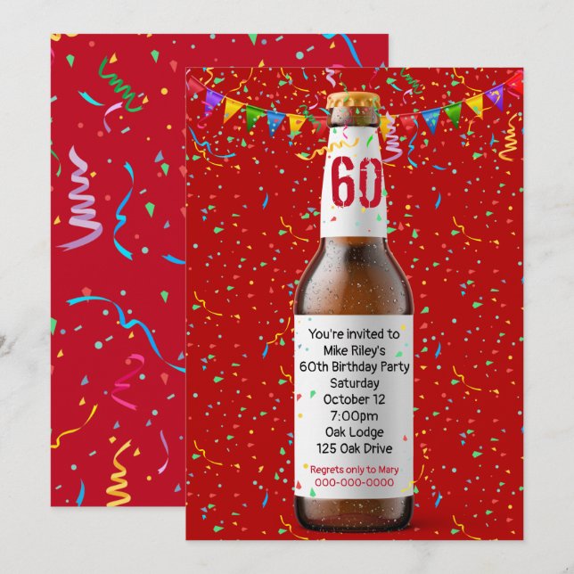 60th Birthday Party Beer Bottle Invitation (Front/Back)