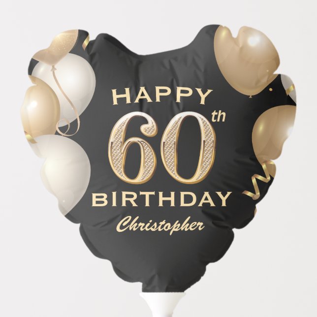 60th Birthday Party Black and Gold Balloons (Front)