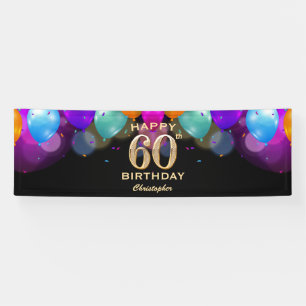 60th Birthday Party Black and Gold Balloons Banner