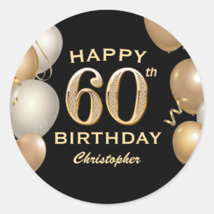 60th Birthday Party Black and Gold Balloons Classic Round Sticker
