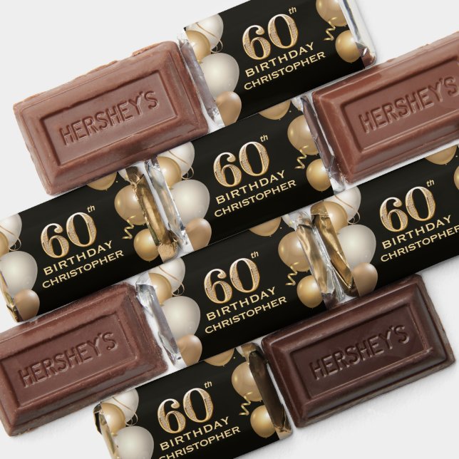 60th Birthday Party Black and Gold Balloons Hershey's Miniatures (Assorted)
