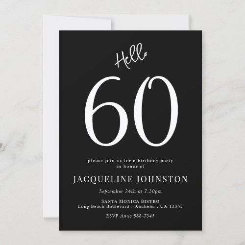 60th Birthday Party Black And White Invitation