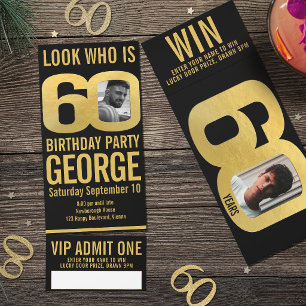 60th Birthday party black gold Admit One Raffle Tickets