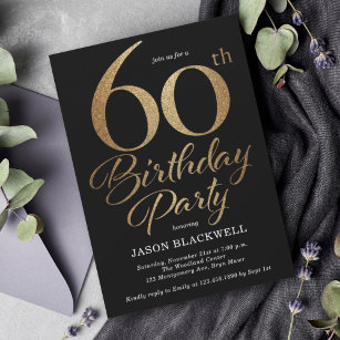 60th Birthday Party Black & Gold Invitation