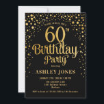 60th Birthday Party - Black & Gold Invitation<br><div class="desc">60th Birthday Party Invitation. Elegant design in black and faux glitter gold. Features stylish script font and confetti. Perfect for a stylish adult bday celebration. Printed Zazzle invitations or digital download.</div>