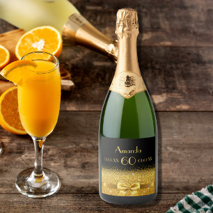 60th birthday party black gold name chic sparkling wine label