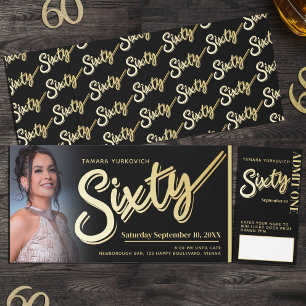 60th Birthday party black gold photo Admit One Raffle Tickets