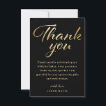 60th Birthday Party Black & Gold Thank You Card<br><div class="desc">Celebrate six decades of love, laughter, and memories with our elegant Black & Glitter Gold Script Thank You Card, specially designed for a 60th birthday. With a bold black background and shimmering gold glitter script, this one-sided card makes a striking statement of gratitude. The front of the card features a...</div>