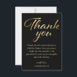 60th Birthday Party Black & Gold Thank You Card<br><div class="desc">Celebrate six decades of love, laughter, and memories with our elegant Black & Glitter Gold Script Thank You Card, specially designed for a 60th birthday. With a bold black background and shimmering gold glitter script, this one-sided card makes a striking statement of gratitude. The front of the card features a...</div>