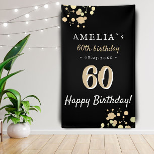 60th Birthday Party Black Golden Backdrop Banner