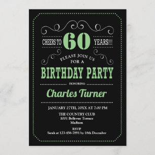 60th Birthday Party - Black Green Invitation