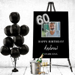 60th birthday party black photo name guy foam board<br><div class="desc">For a 60th birthday party.  Black background,  white text.  Personlize and add a high quality photo,  text,  name and date. Number 60 is writen with a faux silver balloon style font. Can be used as wall decor for the party or as a welcome poster.</div>