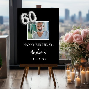 60th birthday party black photo name guy foam board