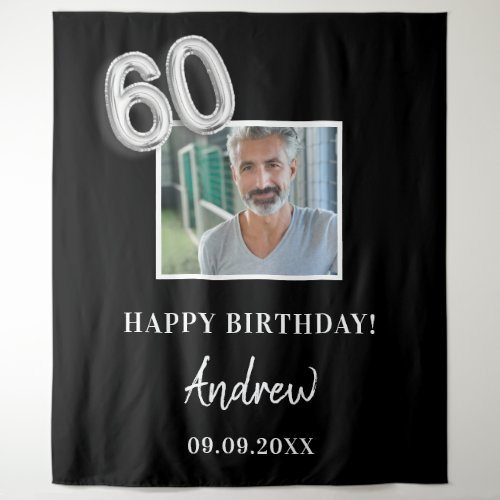 60th birthday party black photo name guy tapestry