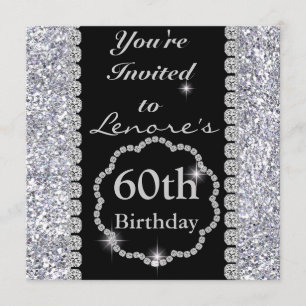 60th Birthday Party Black & Silver BLING Invita Invitation