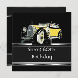 60th Birthday Party Black Vintage Car Mans Invitation