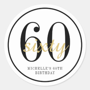 60th Birthday Party Black White Gold Favor Classic Round Sticker