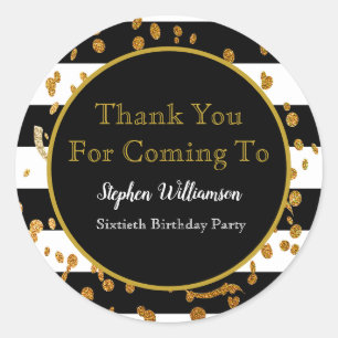 60th Birthday Party  Black White Gold Thank You Classic Round Sticker