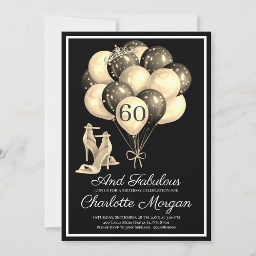 60th Birthday Party Black White Invitation