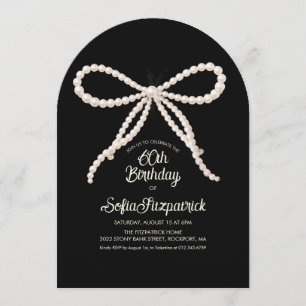 60th Birthday Party Black White Pearl Bow Arch Invitation