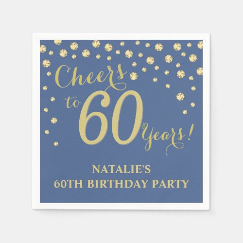 60th Birthday Party Blue and Gold Diamond Napkins