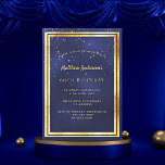 60th birthday party blue gold confetti sprinkle invitation<br><div class="desc">A trendy,  modern 60th birthday party invitation card for men,  guys,  male.   A dark blue,  navy blue background. The blue color is uneven.  With a faux gold frame and golden confetti sprinkle,  golden colored letters. Templates for your party information.
Back: blue background with confetti sprinkle.</div>