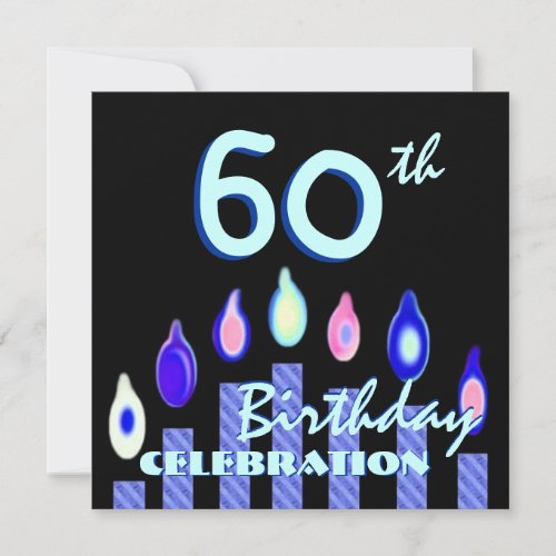 60th Birthday Party Blue Striped Candles Square Invitations