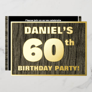 60th Birthday Party: Bold, Faux Wood Grain Pattern Foil Invitation