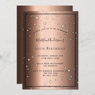 60th Birthday Party bronze brown black bubbles Invitation