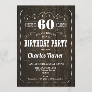 60th Birthday Party - Brown Wood Pattern Invitation