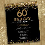 60th Birthday Party Budget Invitation<br><div class="desc">Elegant Faux gold glitter with shimmering confetti highlights on the top and bottom border. All text is adjustable and easy to change for your own party needs. Great elegant 60th birthday template design.</div>
