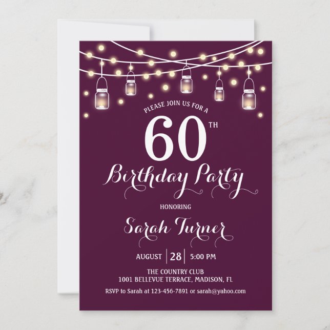 60th Birthday Party - Burgundy Invitation (Front)