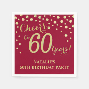60th Birthday Party Burgundy Red and Gold Diamond Napkins