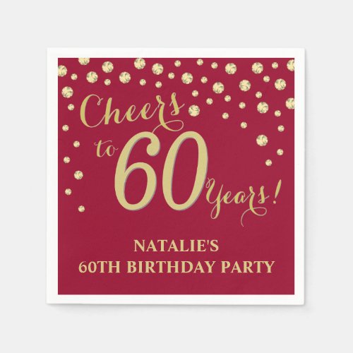 60th Birthday Party Burgundy Red and Gold Diamond Napkins