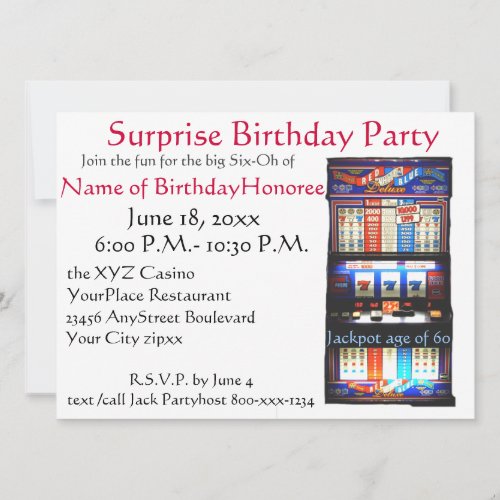 60th Birthday Party Casino Slot Machine Custom Announcements