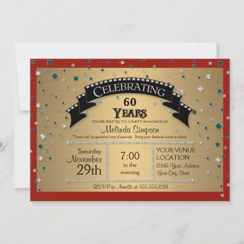 60th Birthday Party Celebrate Faux Jewel Confetti Invitation