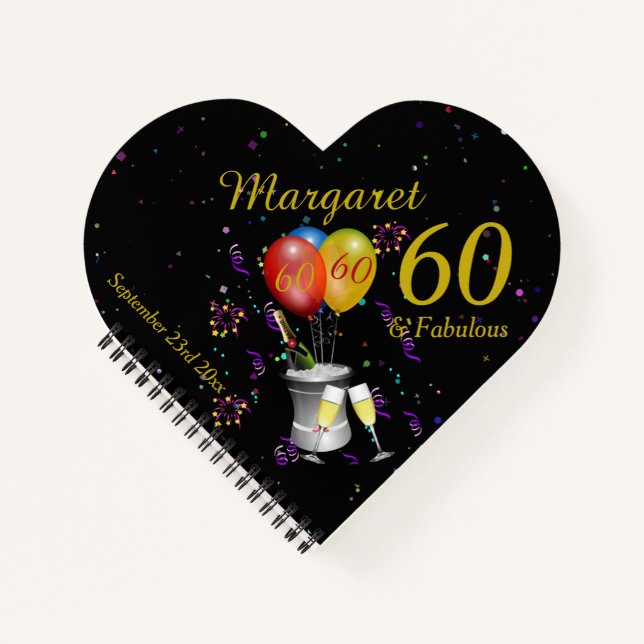60th Birthday Party Celebration Black Guest Notebook (Front)