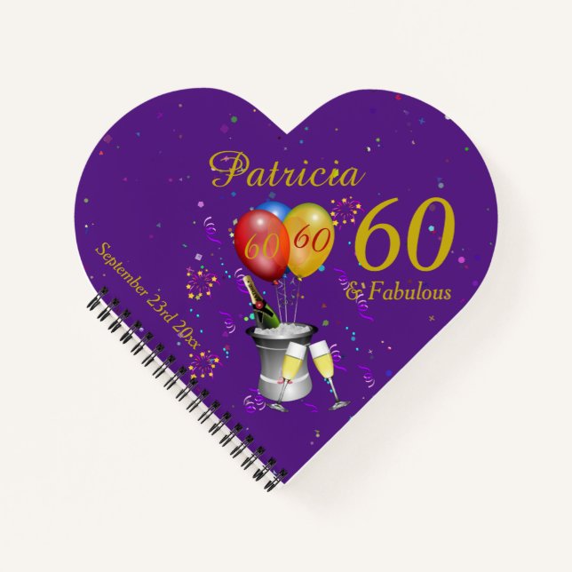 60th Birthday Party Celebration Purple Guest Notebook (Front)