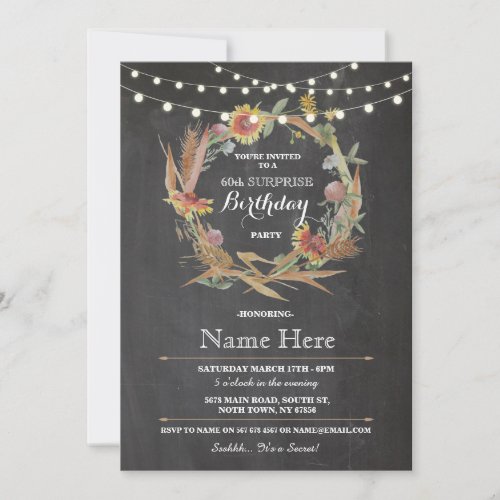 60th Birthday Party Chalk wreath Floral Invitation