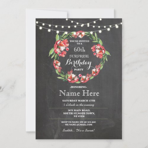 60th Birthday Party Chalk Wreath Floral Invite