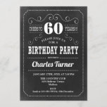 60th Birthday Party - Chalkboard Black White Invitation<br><div class="desc">60th Birthday Party Invitation.
Elegant black and white retro design with chalkboard pattern.</div>