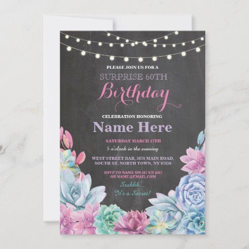 60th Birthday Party Chalkboard Floral Pink Invite