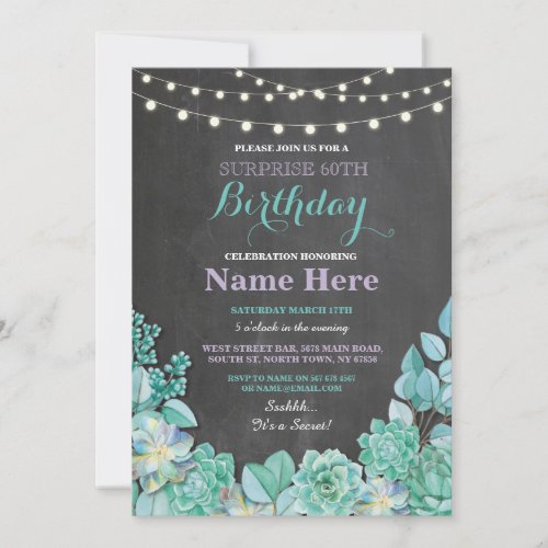 60th Birthday Party Chalkboard Floral Teal Invite